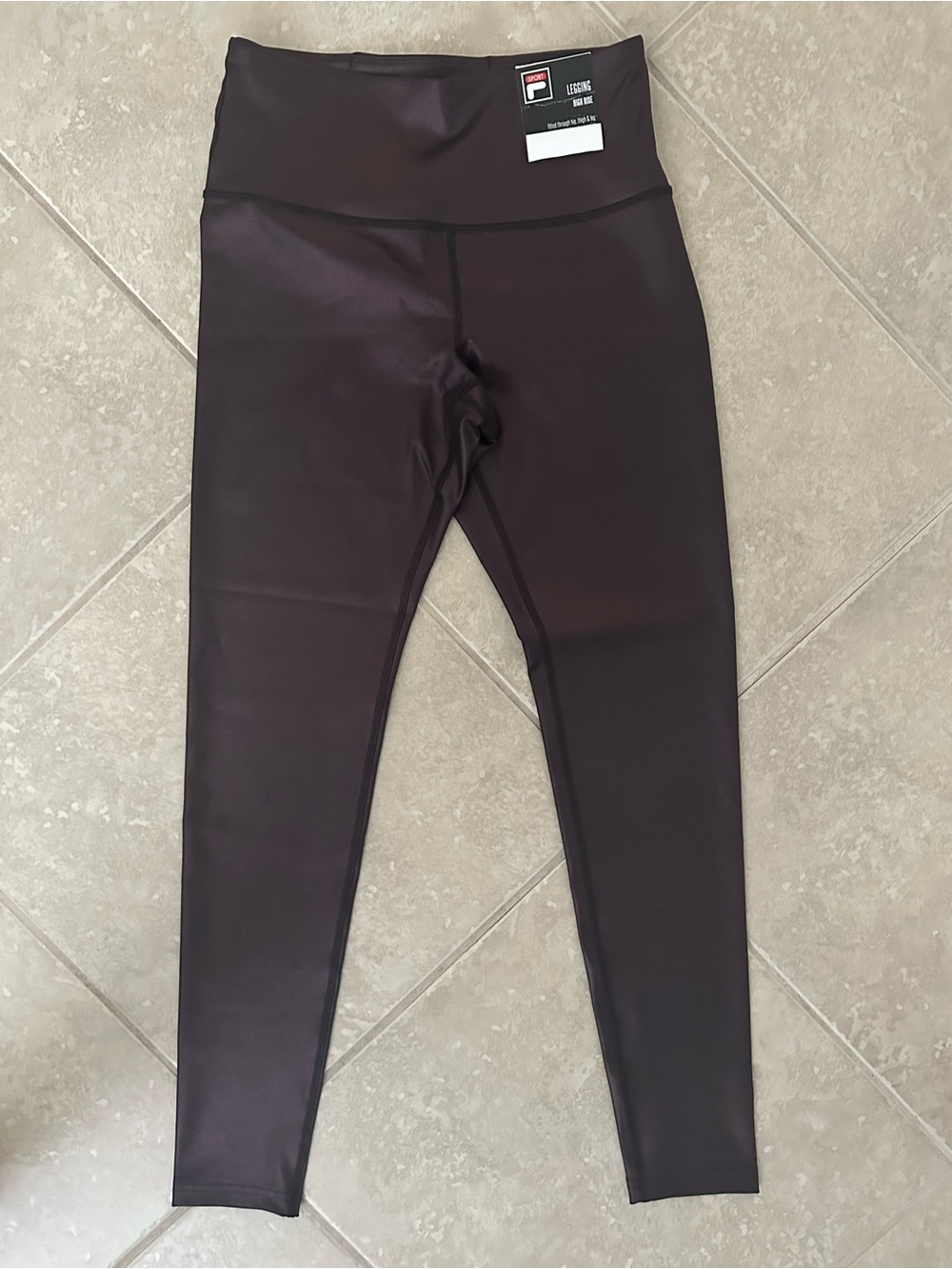 Fila High-Waist Leggings in Black/deep purple with shimmer